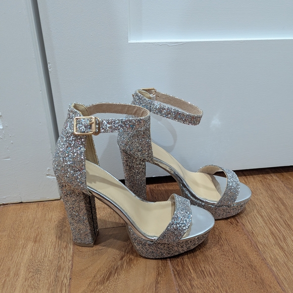 Silver Glitter High Heel Sandals - Picture 1 of 7